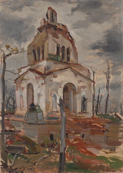 White tower in Pushkin -Zarskoie Selo 1945 oil on canvas 66x47